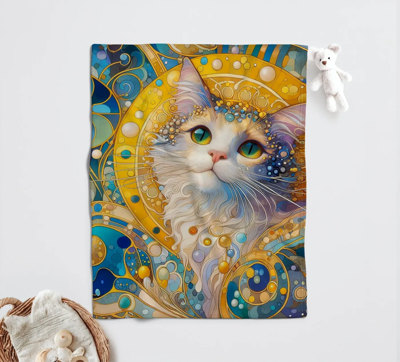 Chat blanc plaid polaire de Art-Nouveau-Dsg