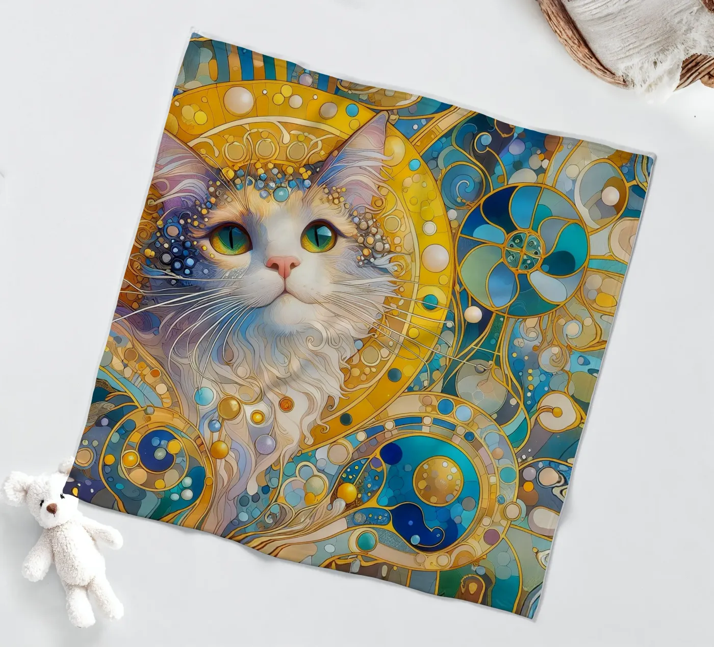 Chat blanc plaid polaire de Art-Nouveau-Dsg