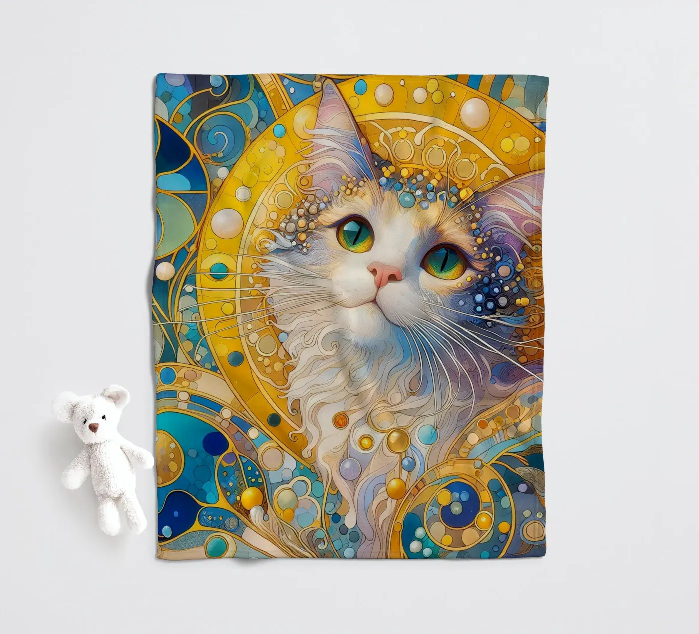 Chat blanc plaid polaire de Art-Nouveau-Dsg