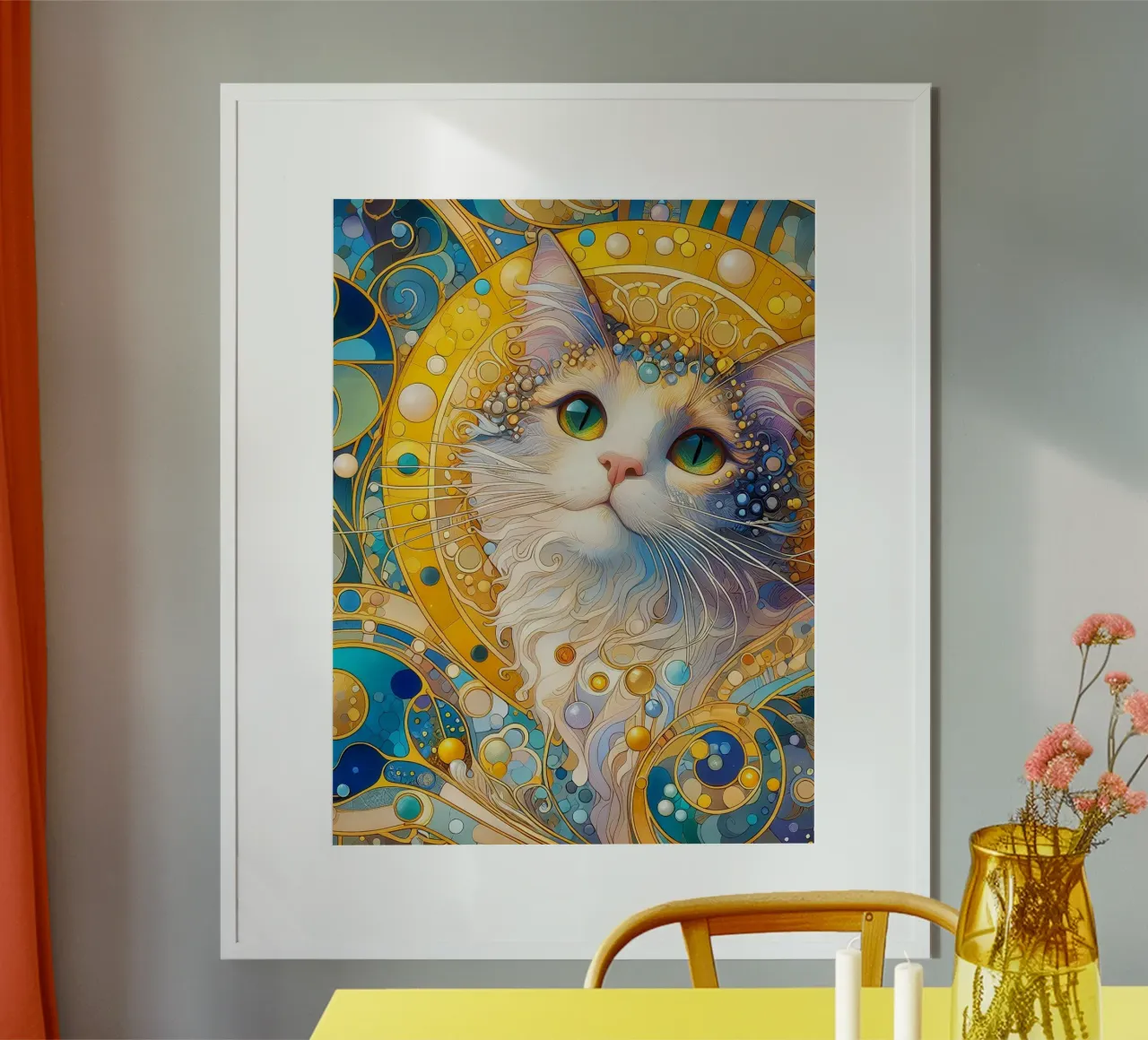 Gatto bianco carta hahnemühle da Art-Nouveau-Dsg