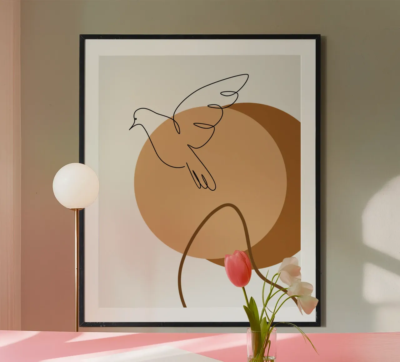 Uccello volante moderno e minimalista poster con telaio in legno da YSV MINIMALIST