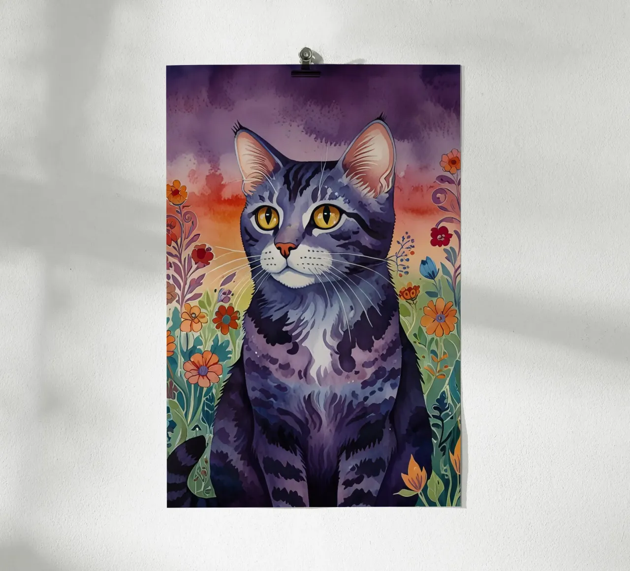 Il gatto felice poster con telaio in legno da 🎁 ARTVI-SHOP