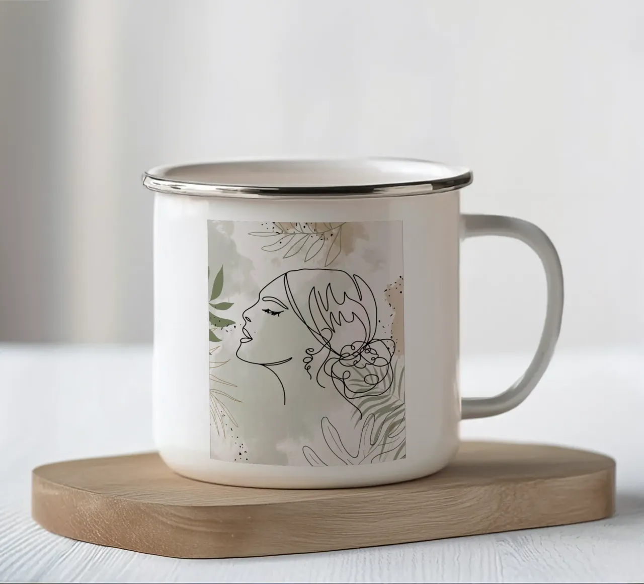 Ritratto di donna minimalista tazza in smalto da 🎁 ARTVI-SHOP