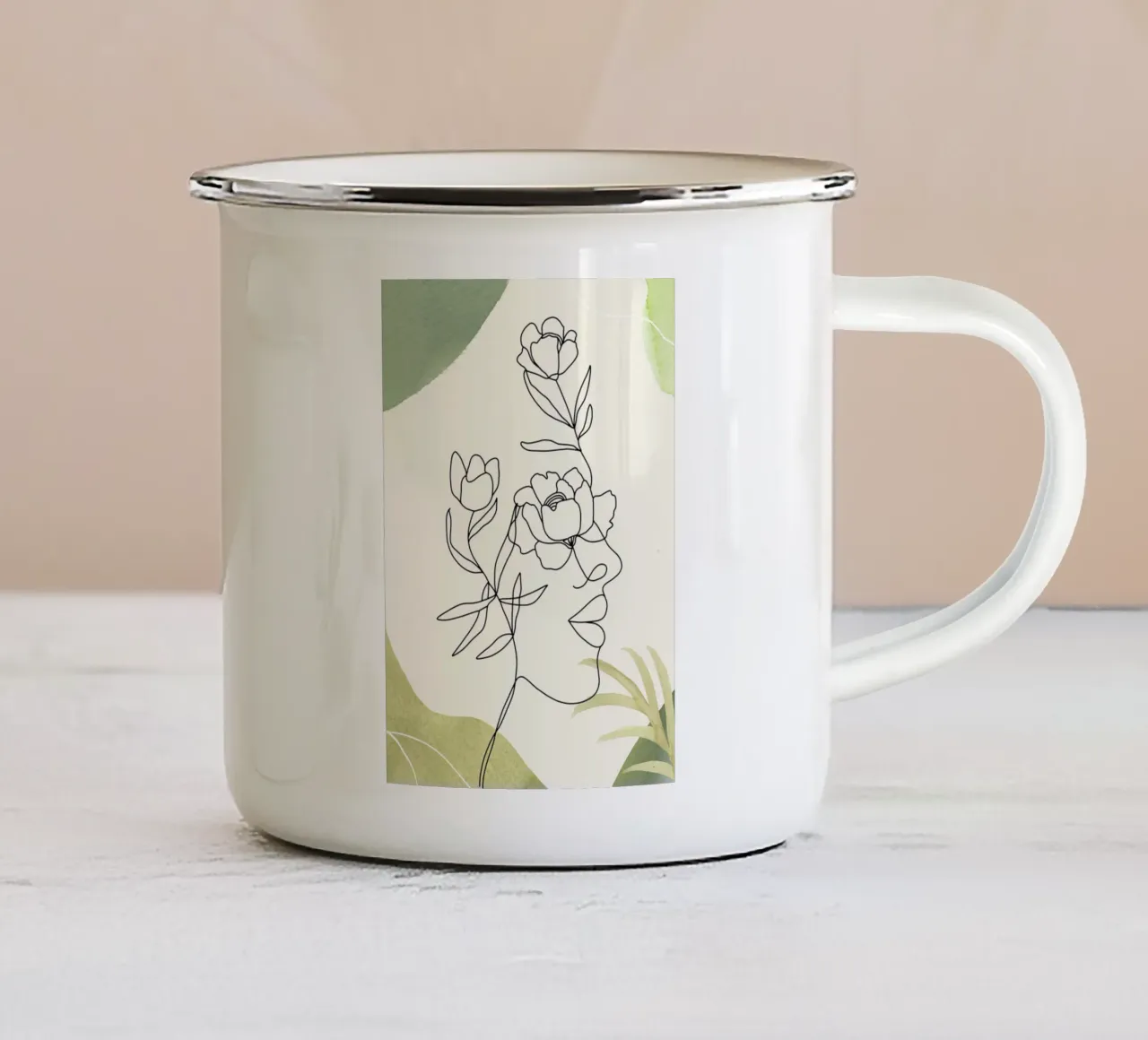 Ritratto di donna minimalista tazza in smalto da 🎁 ARTVI-SHOP