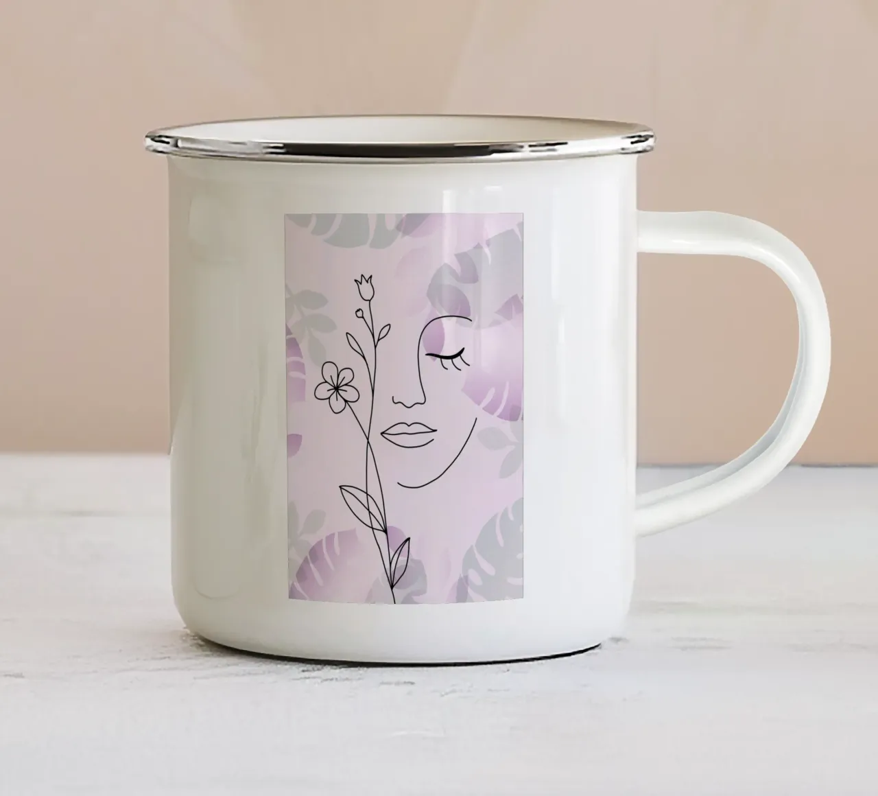 Ritratto di donna minimalista tazza in smalto da ARTVI-SHOP