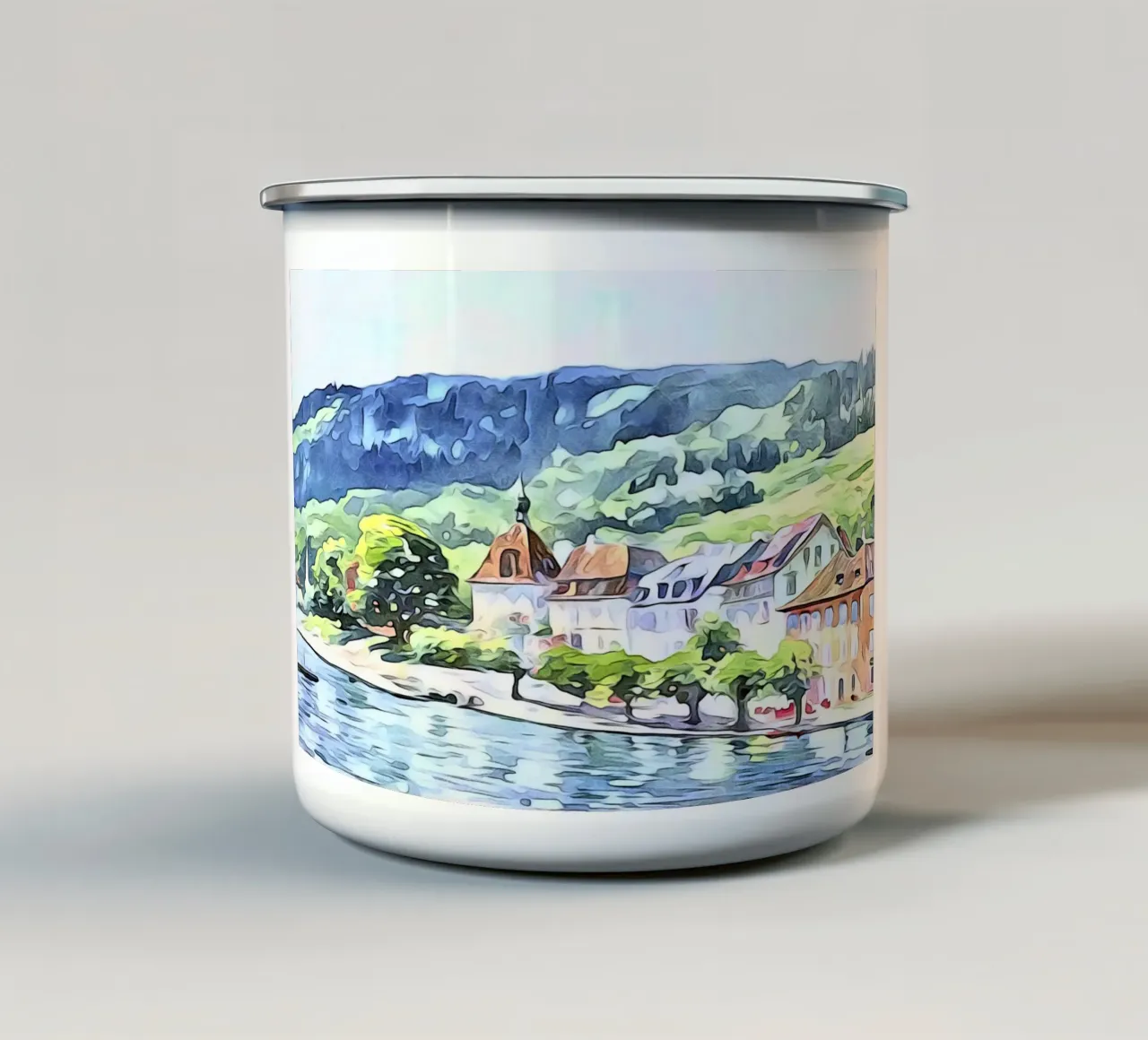 Paesaggio sul lago di Costanza, motivo 1 tazza in smalto da ZAMART