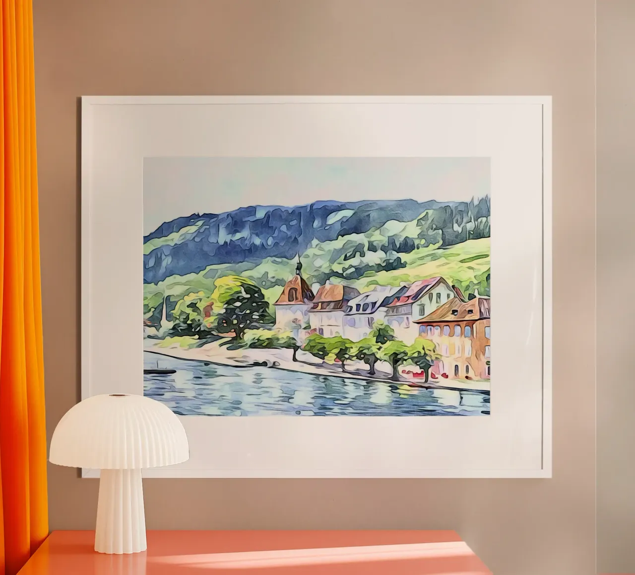 Paesaggio sul lago di Costanza, motivo 1 poster con telaio in legno da ZAMART