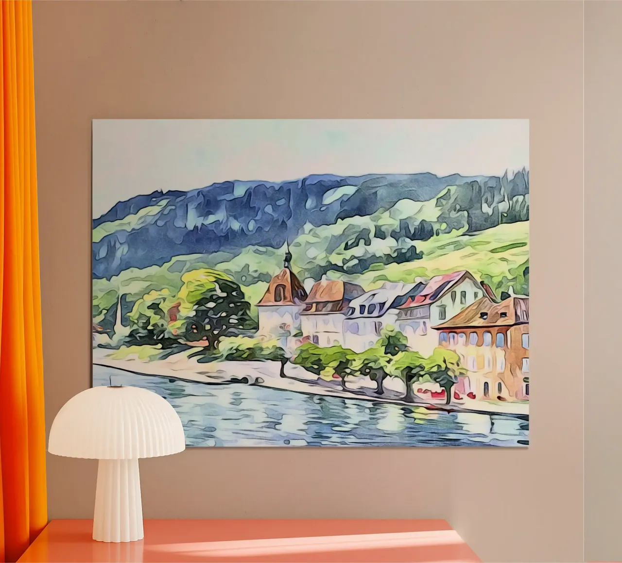 Paesaggio sul lago di Costanza, motivo 1 poster con telaio in legno da ZAMART