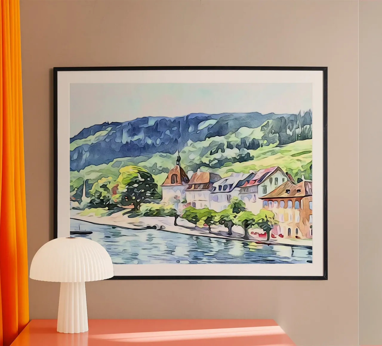 Paesaggio sul lago di Costanza, motivo 1 poster con telaio in legno da ZAMART