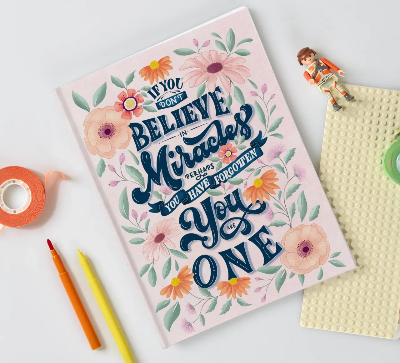 You are unique and a wonder. Floral pattern in pastel notebook by CalliLetters
