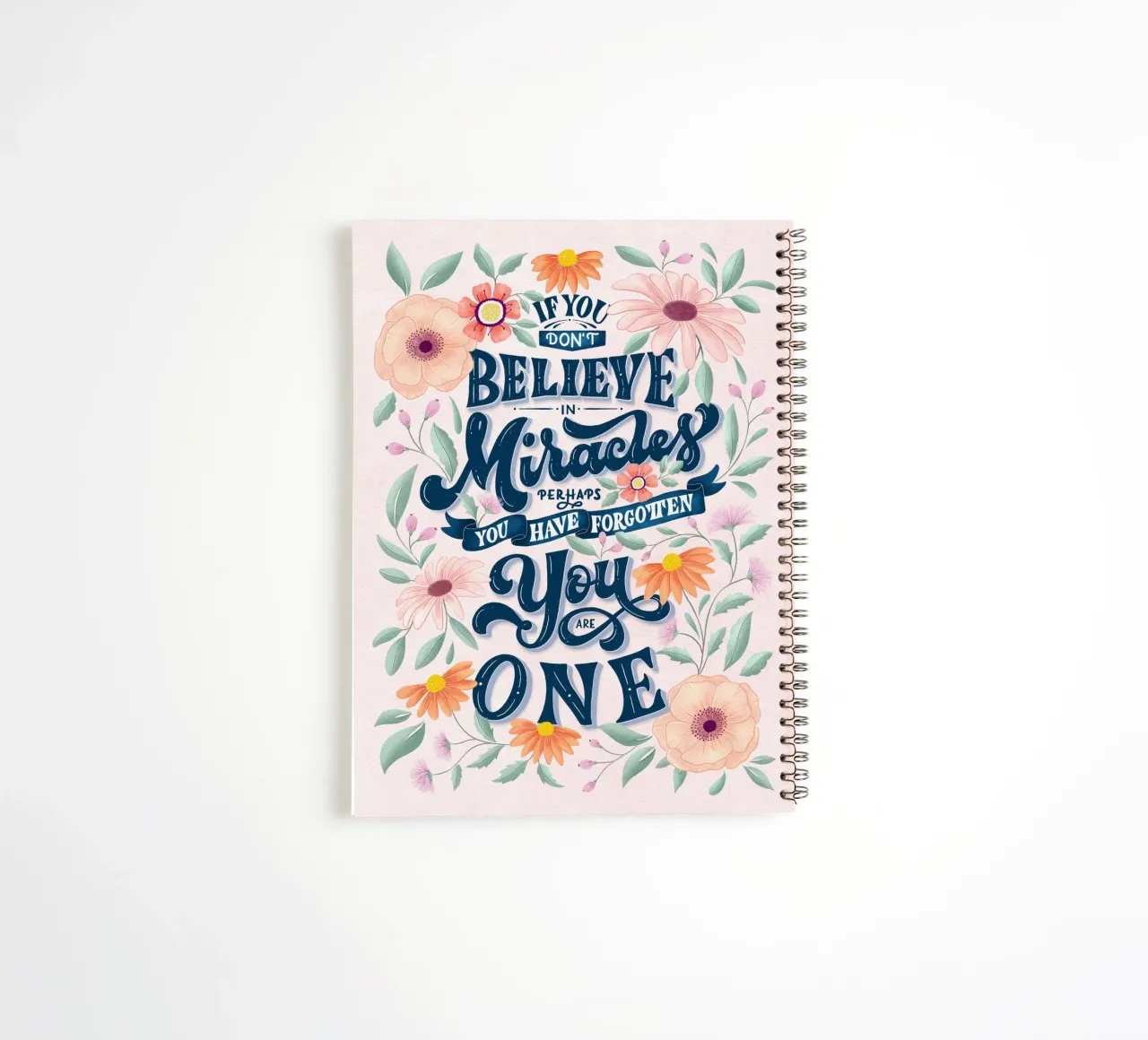 You are unique and a wonder. Floral pattern in pastel spiral notebook by CalliLetters