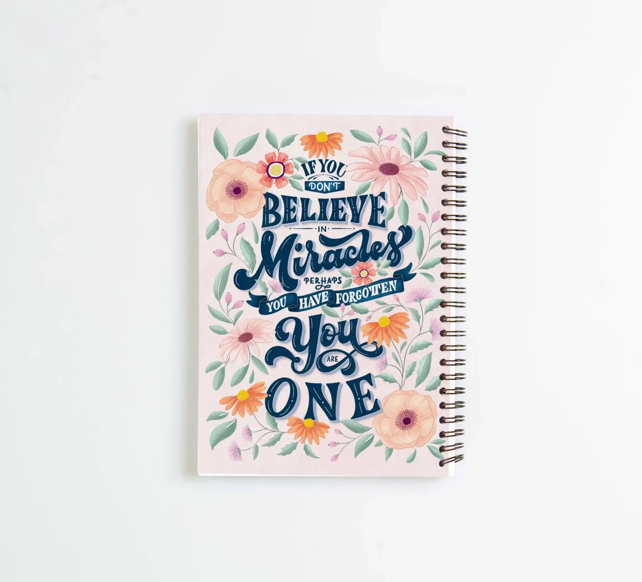 You are unique and a wonder. Floral pattern in pastel spiral notebook by CalliLetters