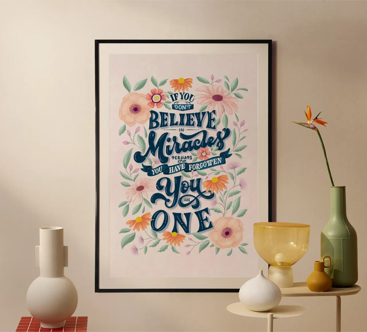 Siete unici e meravigliosi. Motivo floreale in colori pastello carta hahnemühle da CalliLetters