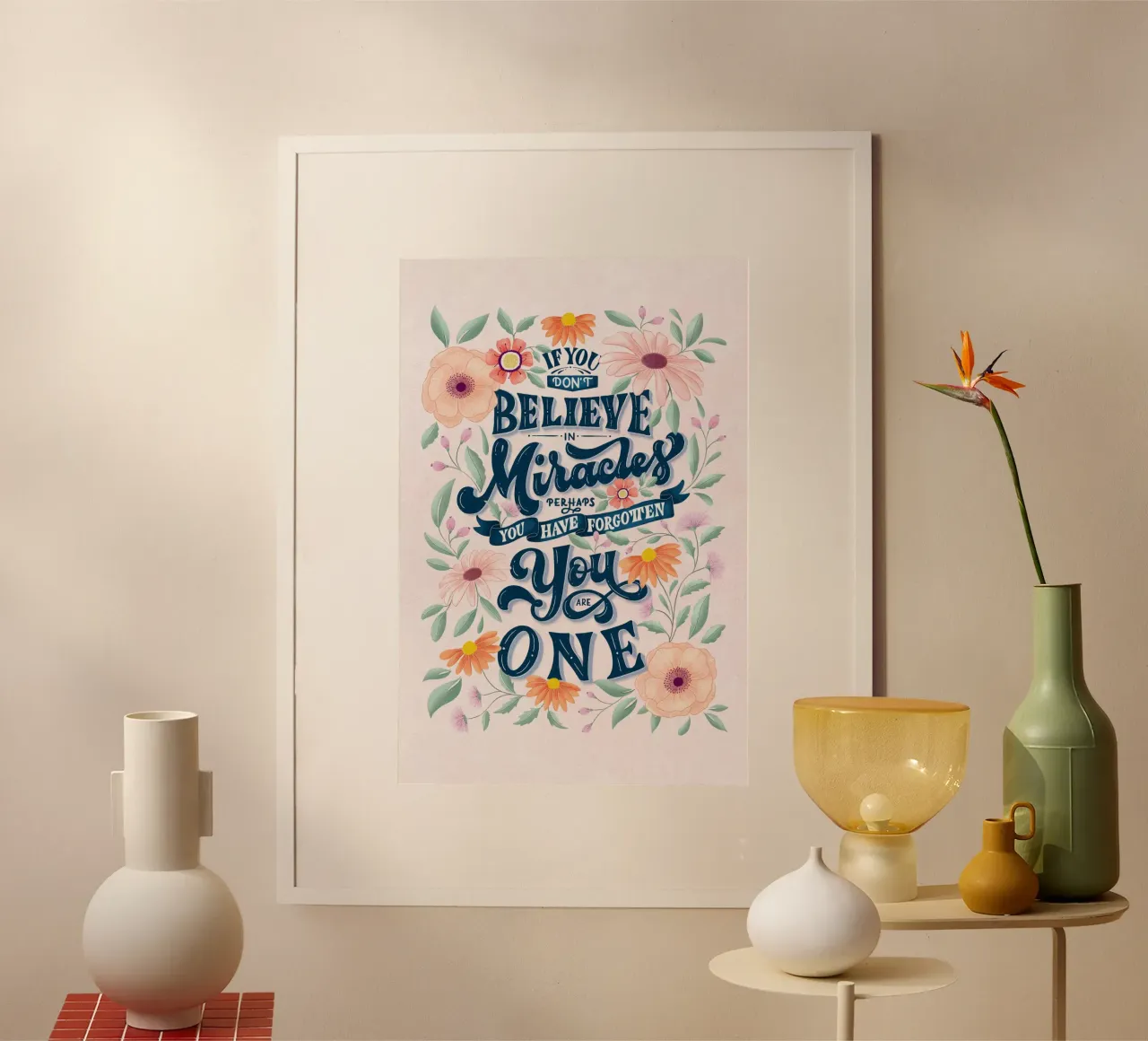 Siete unici e meravigliosi. Motivo floreale in colori pastello carta hahnemühle da CalliLetters
