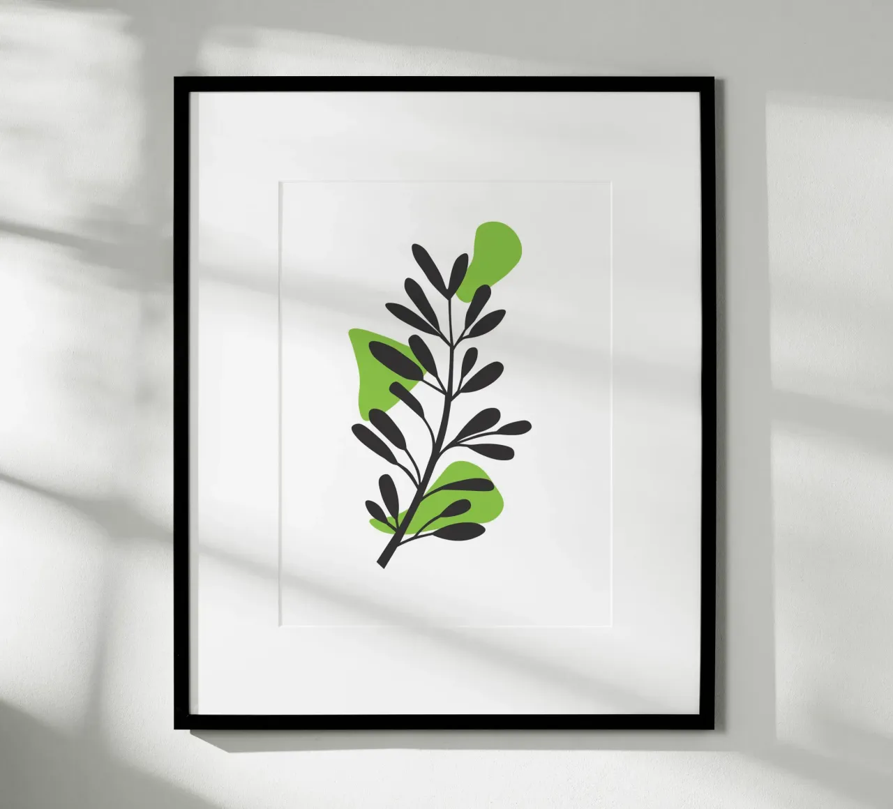 Black leaves with bright green abstract poster con telaio in alluminio da LisaArtes
