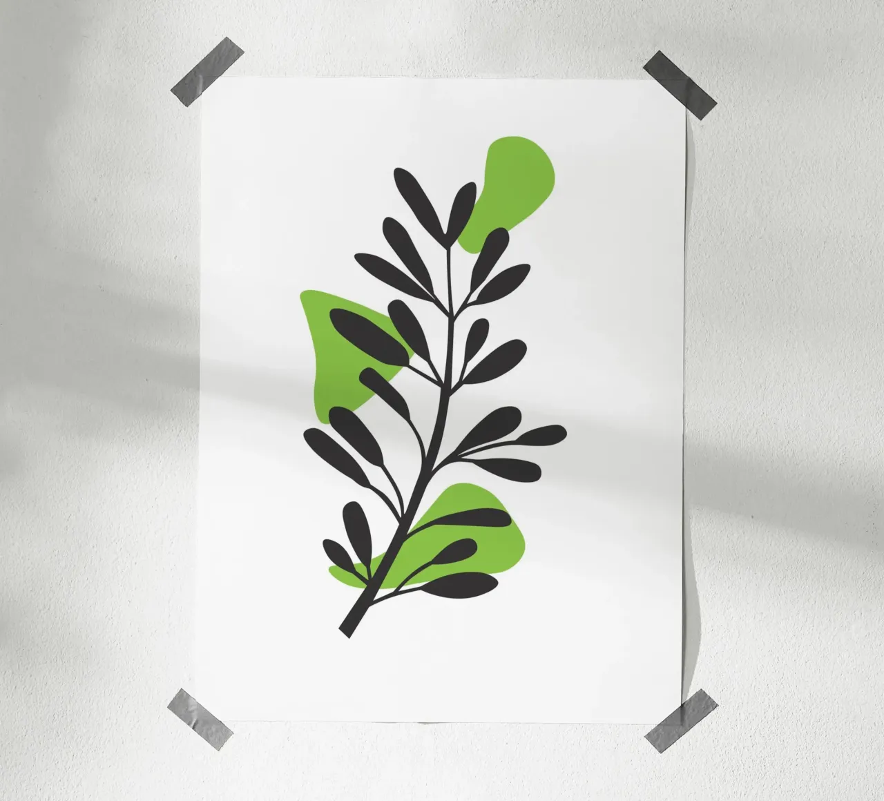 Black leaves with bright green abstract poster con telaio in alluminio da LisaArtes