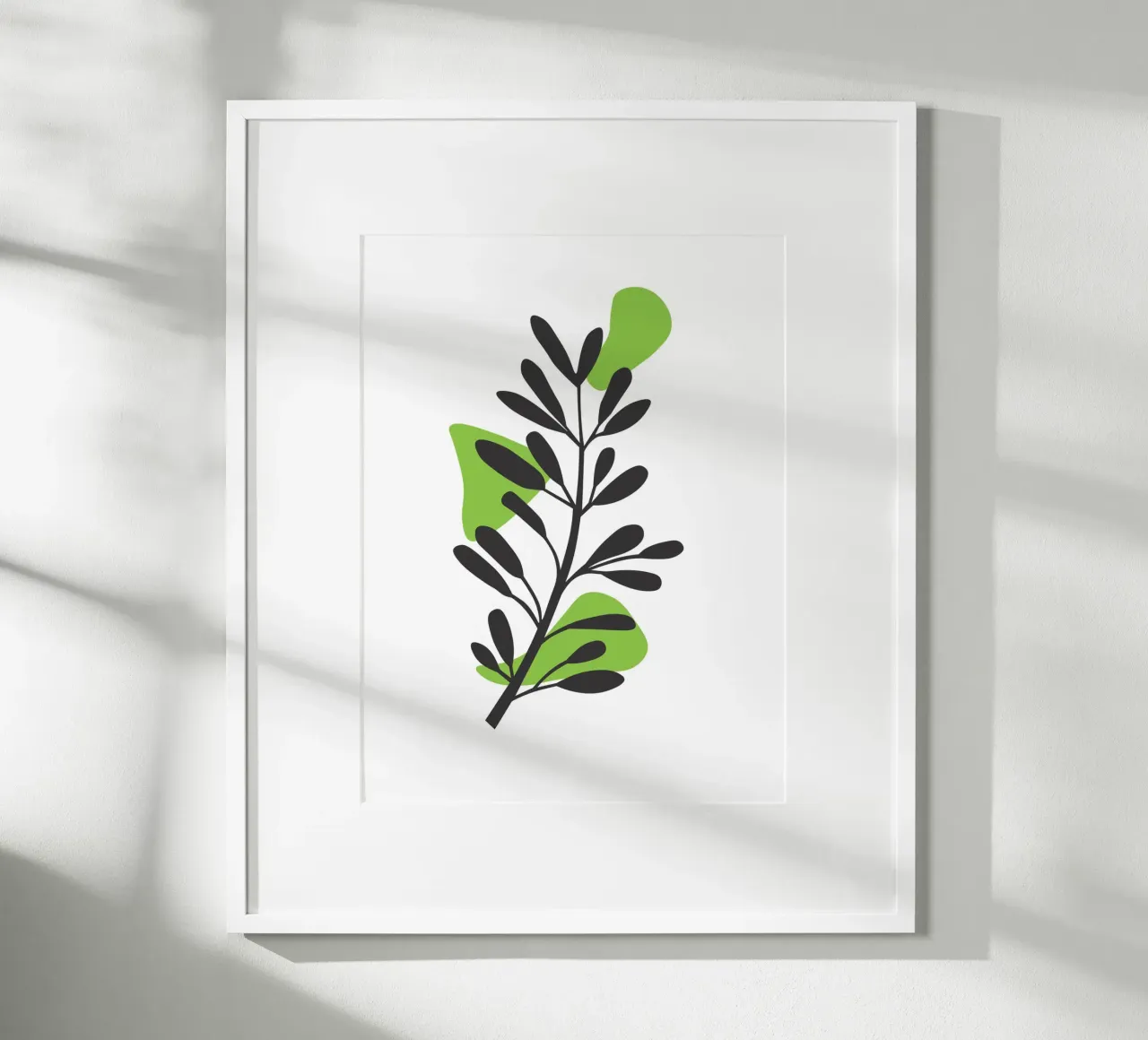 Black leaves with bright green abstract poster con telaio in alluminio da LisaArtes