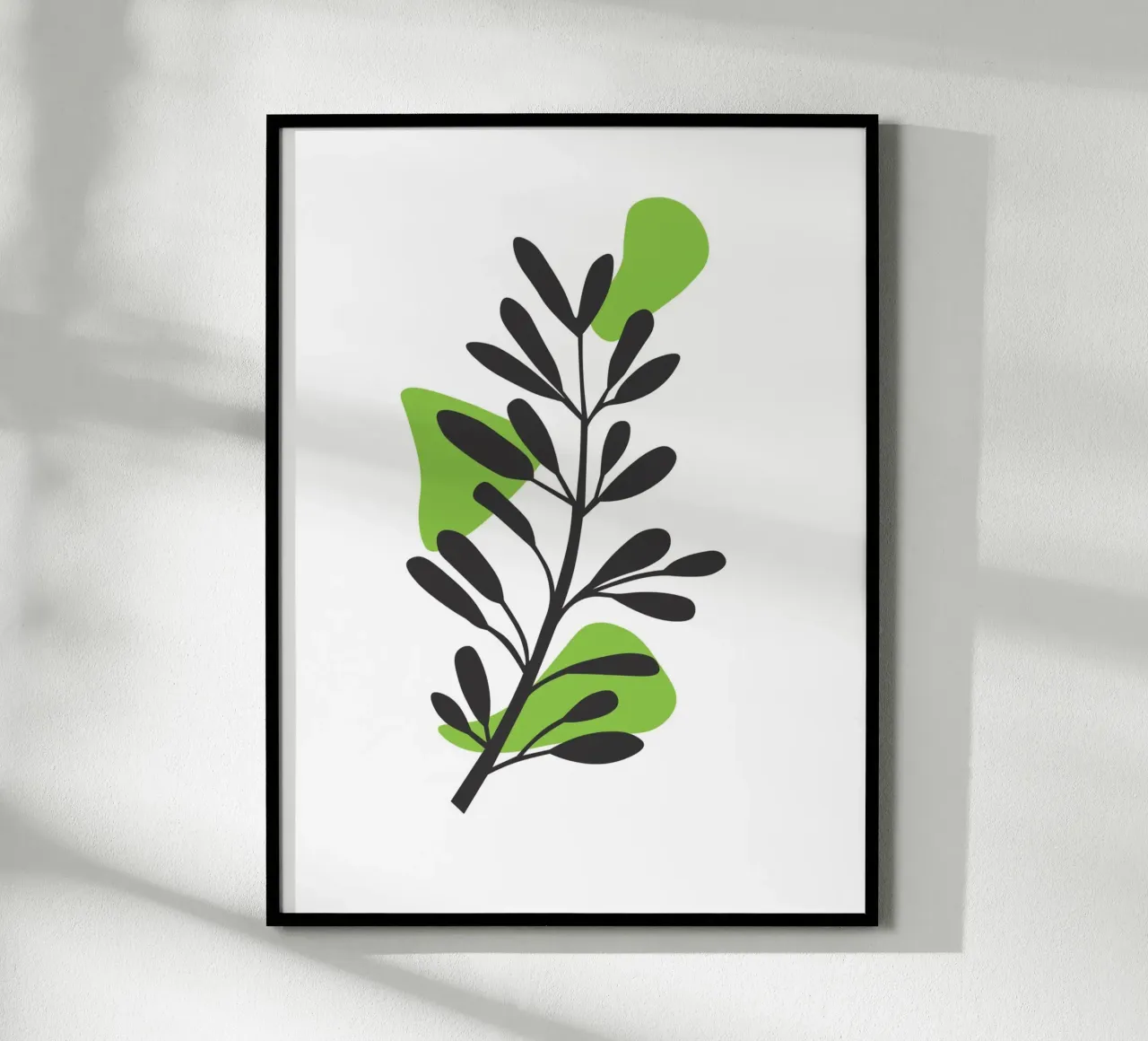 Black leaves with bright green abstract poster con telaio in alluminio da LisaArtes