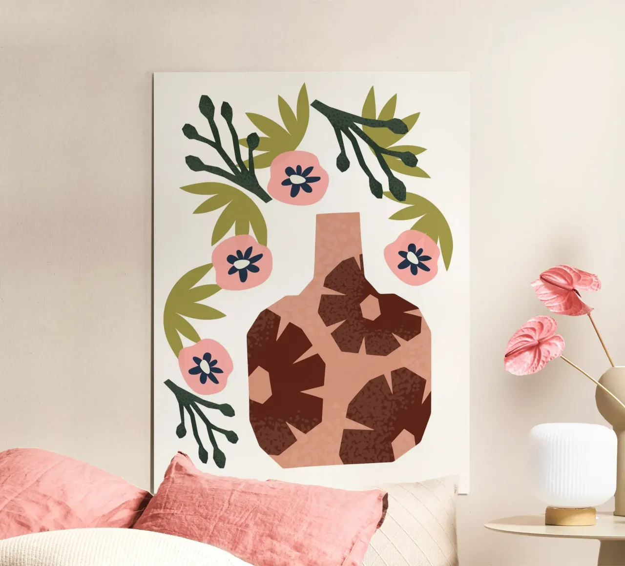 Vase And Flowers poster con telaio in plastica da treechild