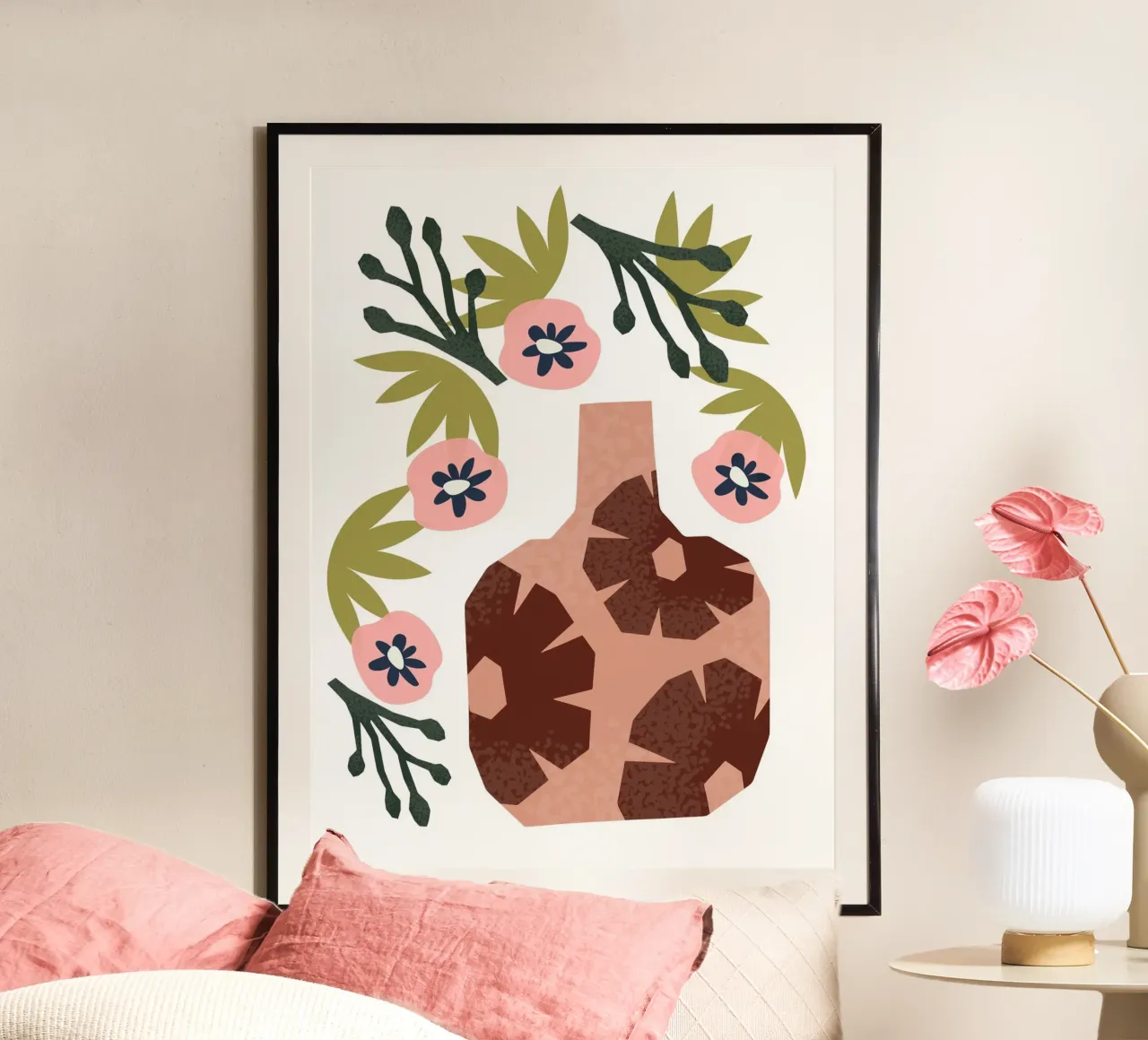 Vase And Flowers poster con telaio in plastica da treechild