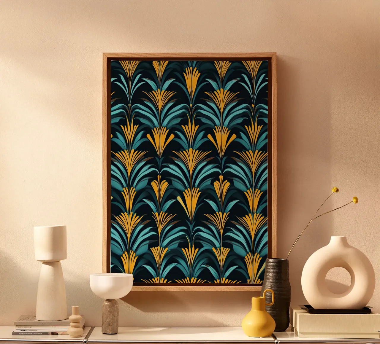 Art Deco "Golden Age Dreams" canvas met Baklijst van Nikis Art Studio