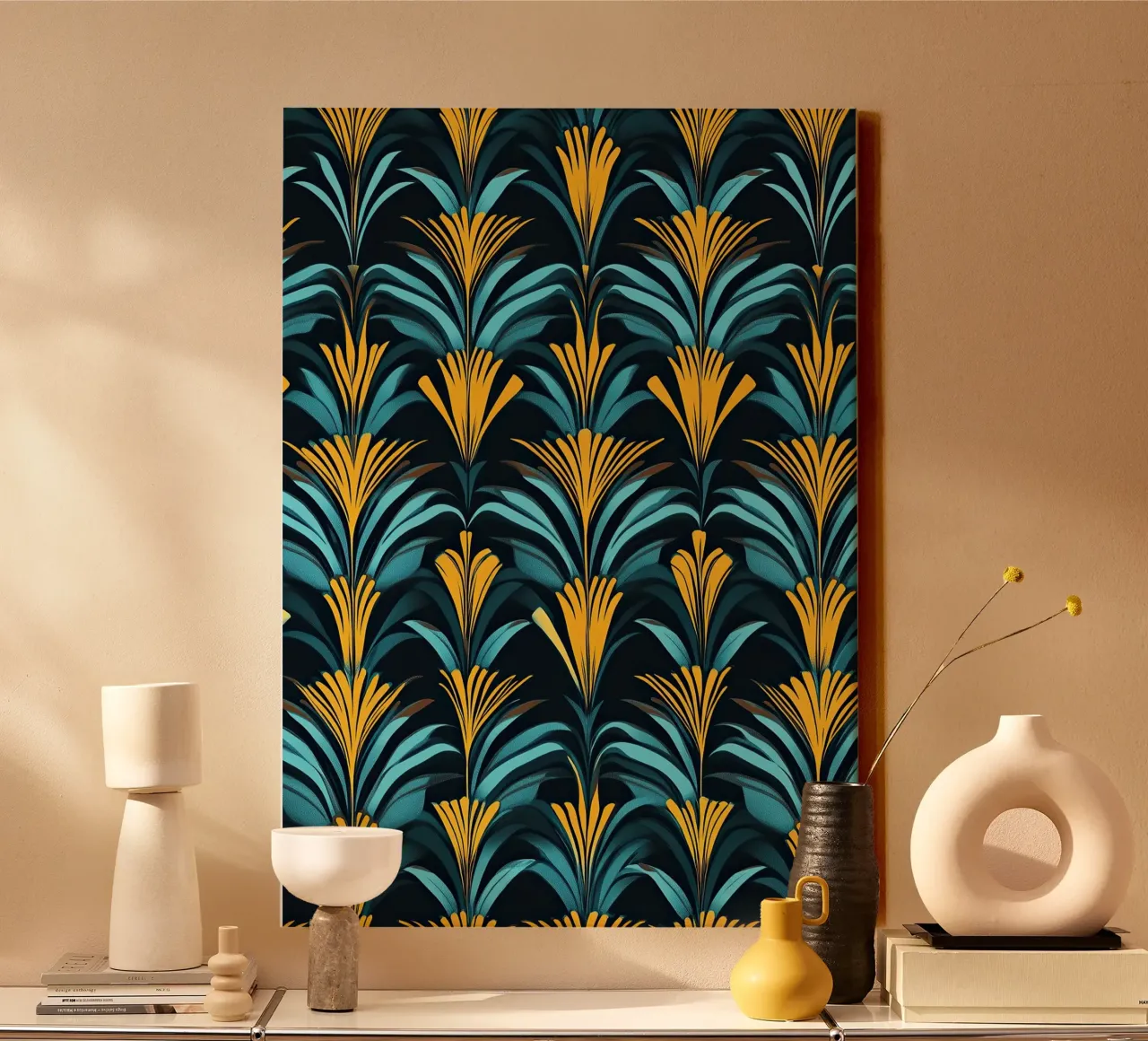 Art Deco "Golden Age Dreams" canvas met Baklijst van Nikis Art Studio