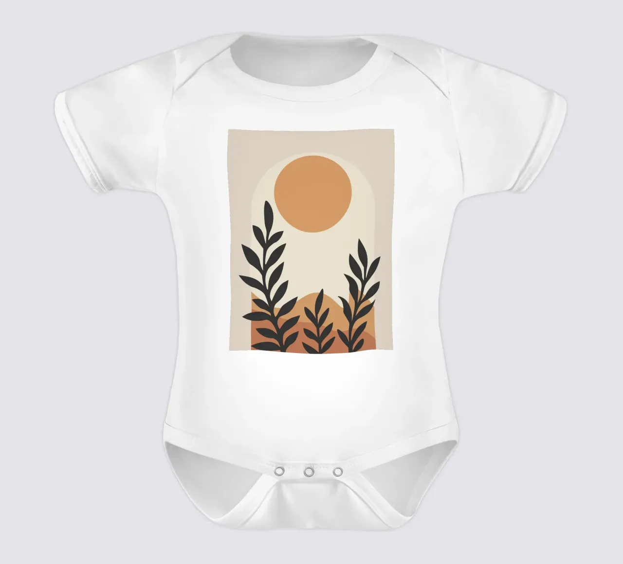 Earthly hills and a large muted sun short-sleeve baby romper by LisaArtes