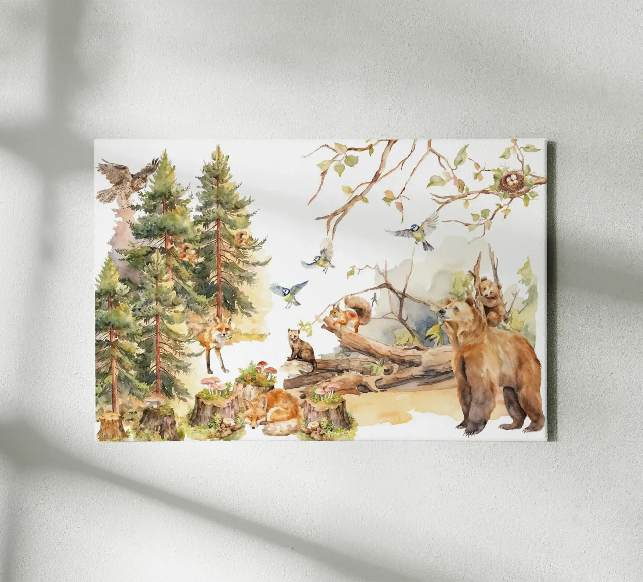 Grillige bosvrienden in bos canvas met Baklijst van Vintage World - Uta Naumann