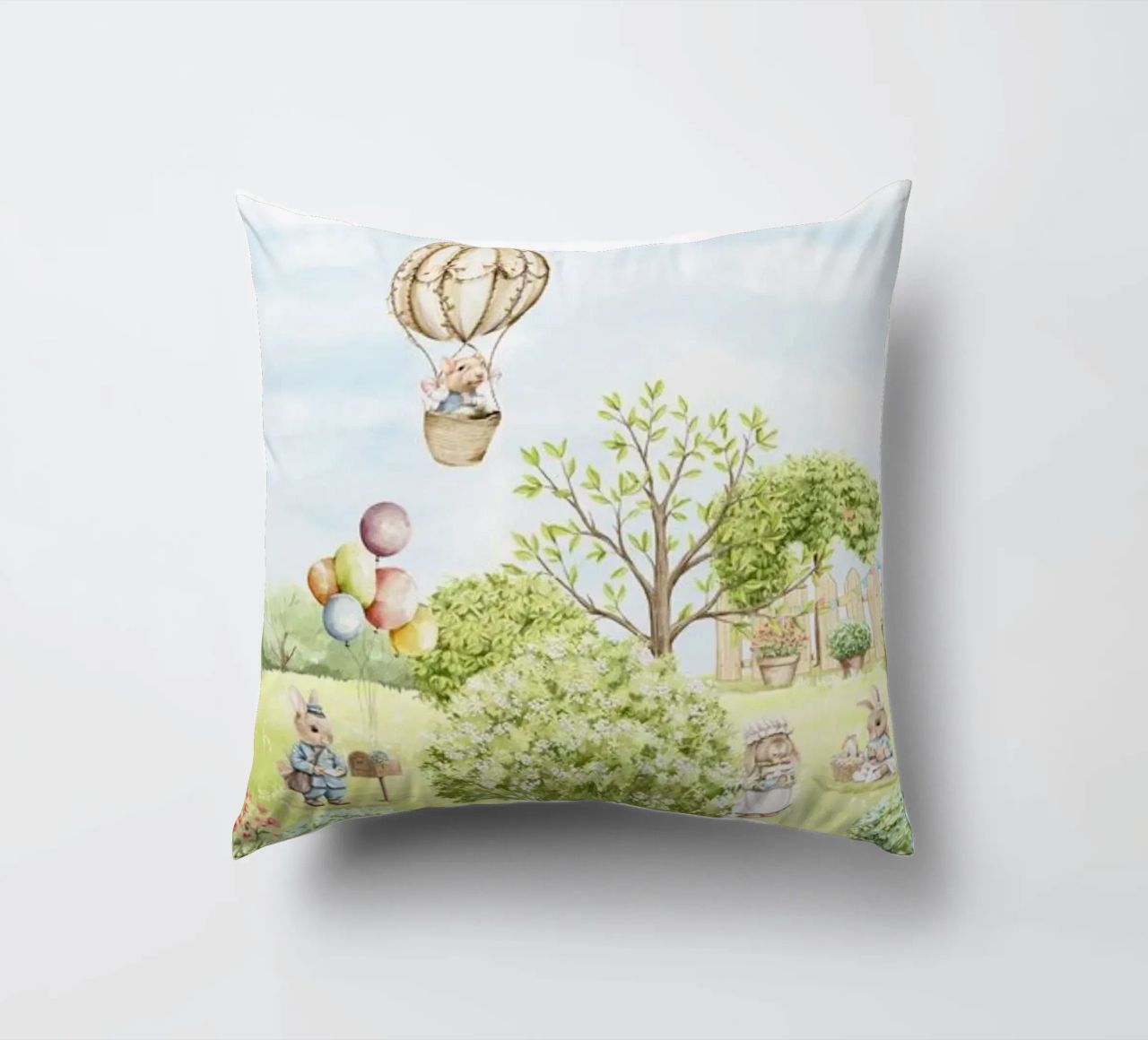 Il giardino dei coniglietti più carino della primavera - Panorama Wallpaper cuscino da Vintage World - Uta Naumann