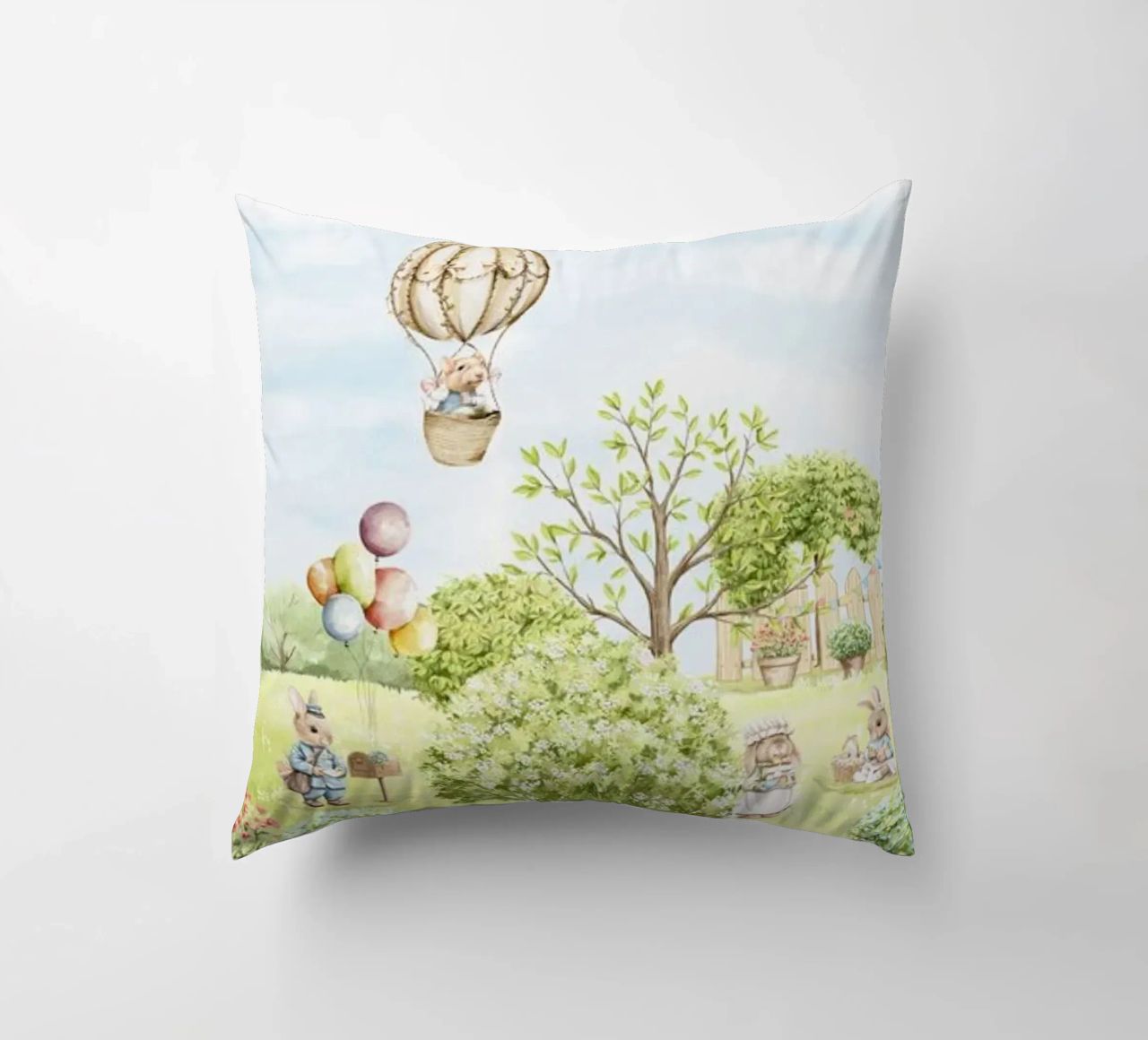 Il giardino dei coniglietti più carino della primavera - Panorama Wallpaper cuscino da Vintage World - Uta Naumann