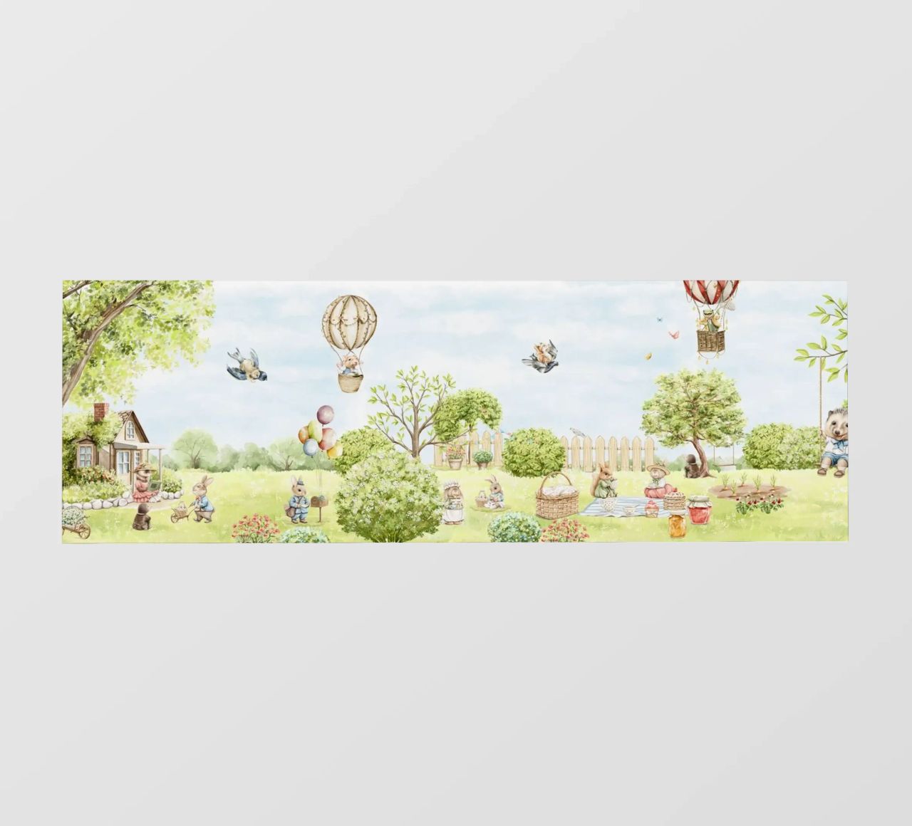 Il giardino dei coniglietti più carino della primavera - Panorama Wallpaper telo in pvc da Vintage World - Uta Naumann