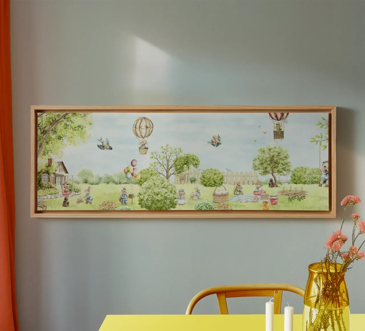 Il giardino dei coniglietti più carino della primavera - Panorama Wallpaper tela con Cornice a cassetta da Vintage World - Uta Naumann