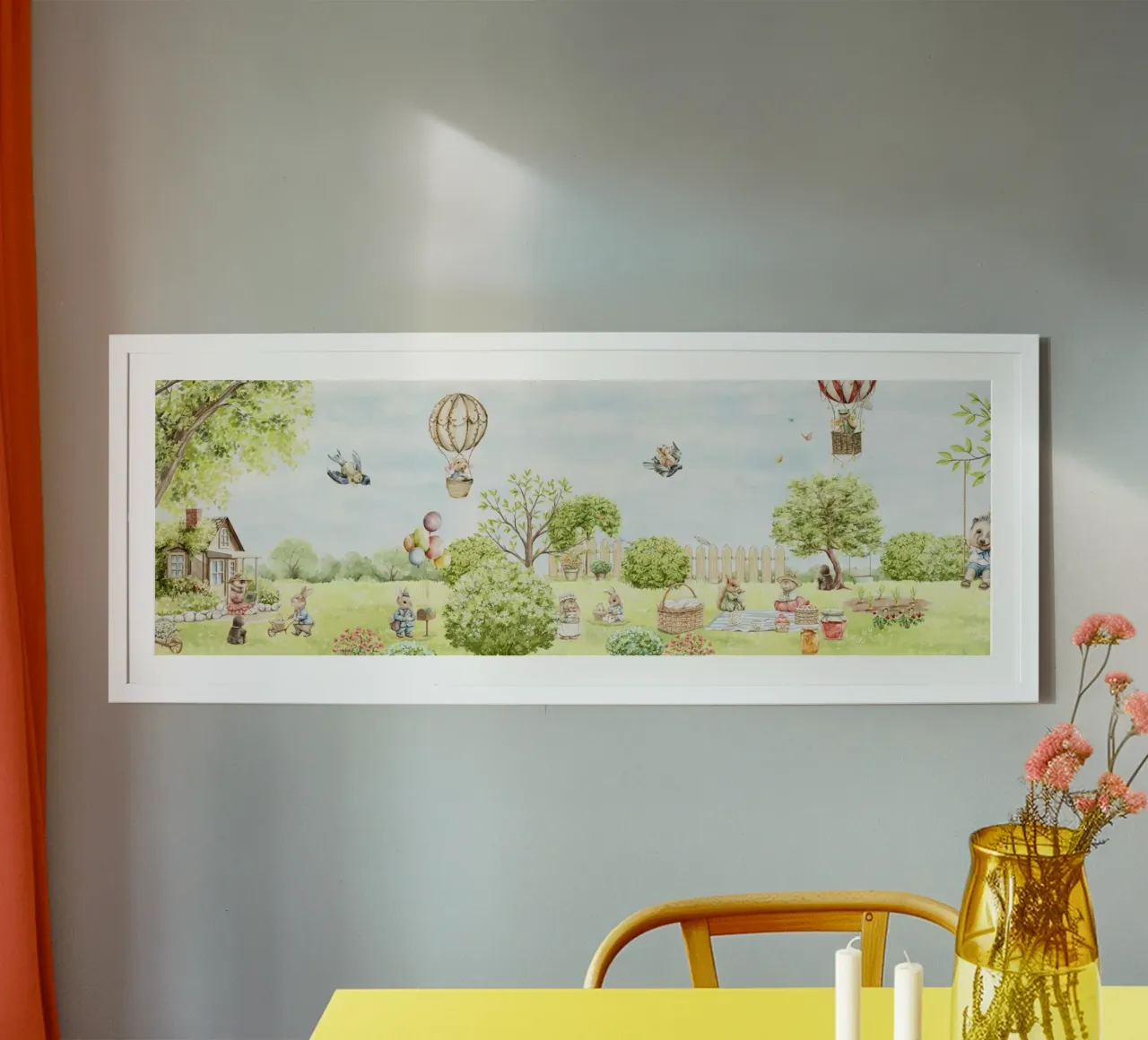 The Cutest Nursery Spring Bunny Garden - Panorama Wallpaper poster by Vintage World - Uta Naumann