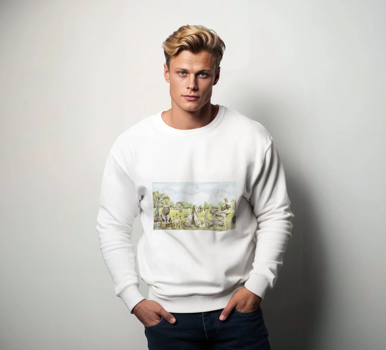 A lazy Summer Day In Garden With Woodland Animals - Panorama sweatshirt by Vintage World - Uta Naumann