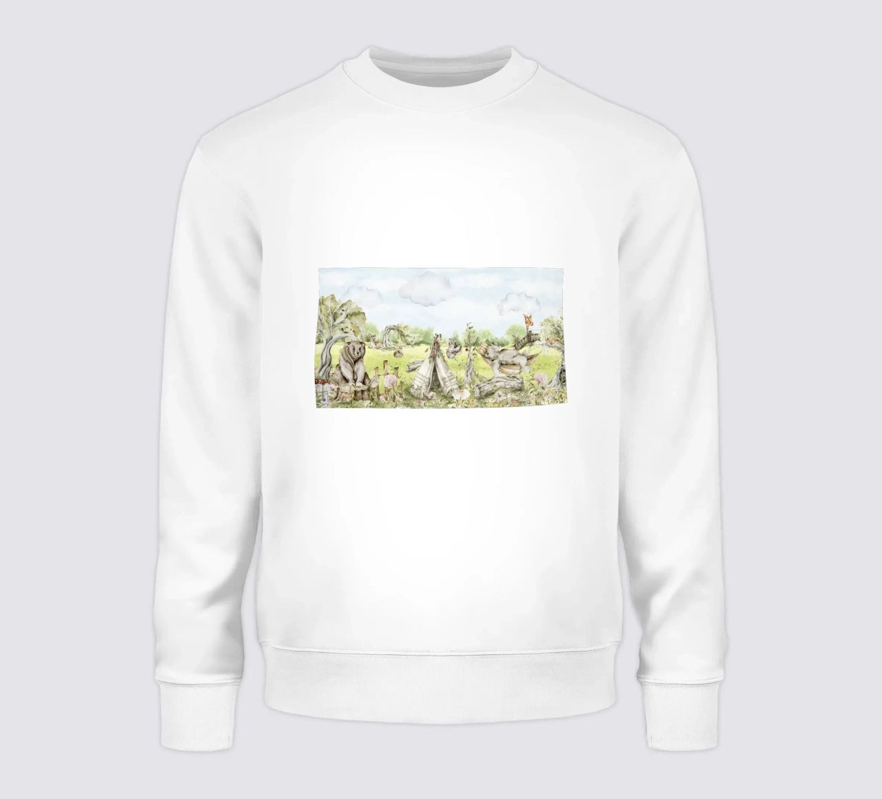 A lazy Summer Day In Garden With Woodland Animals - Panorama sweatshirt by Vintage World - Uta Naumann