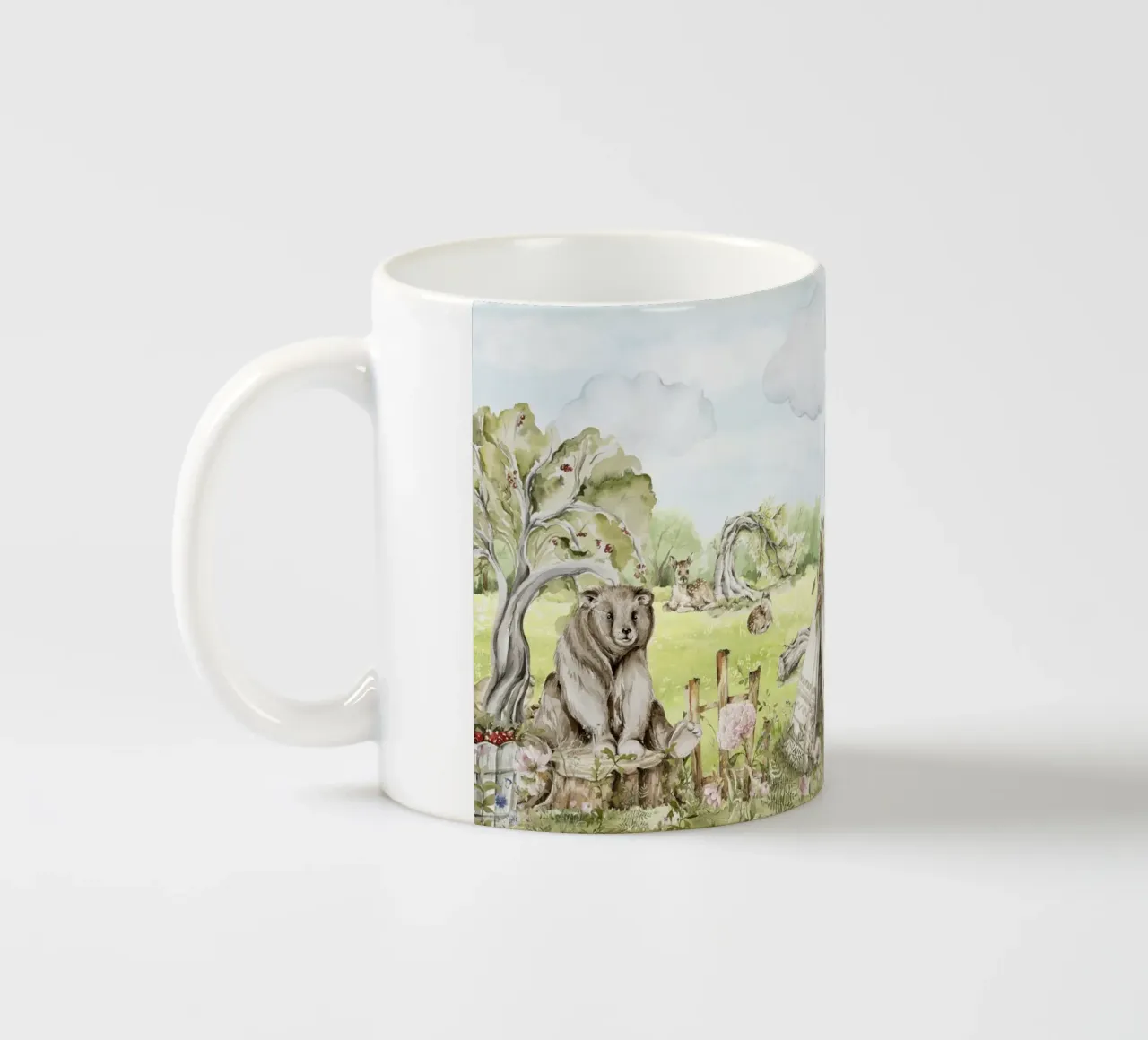 Een luie zomerdag in de tuin met bosdieren - Panorama keramische mok van Vintage World - Uta Naumann