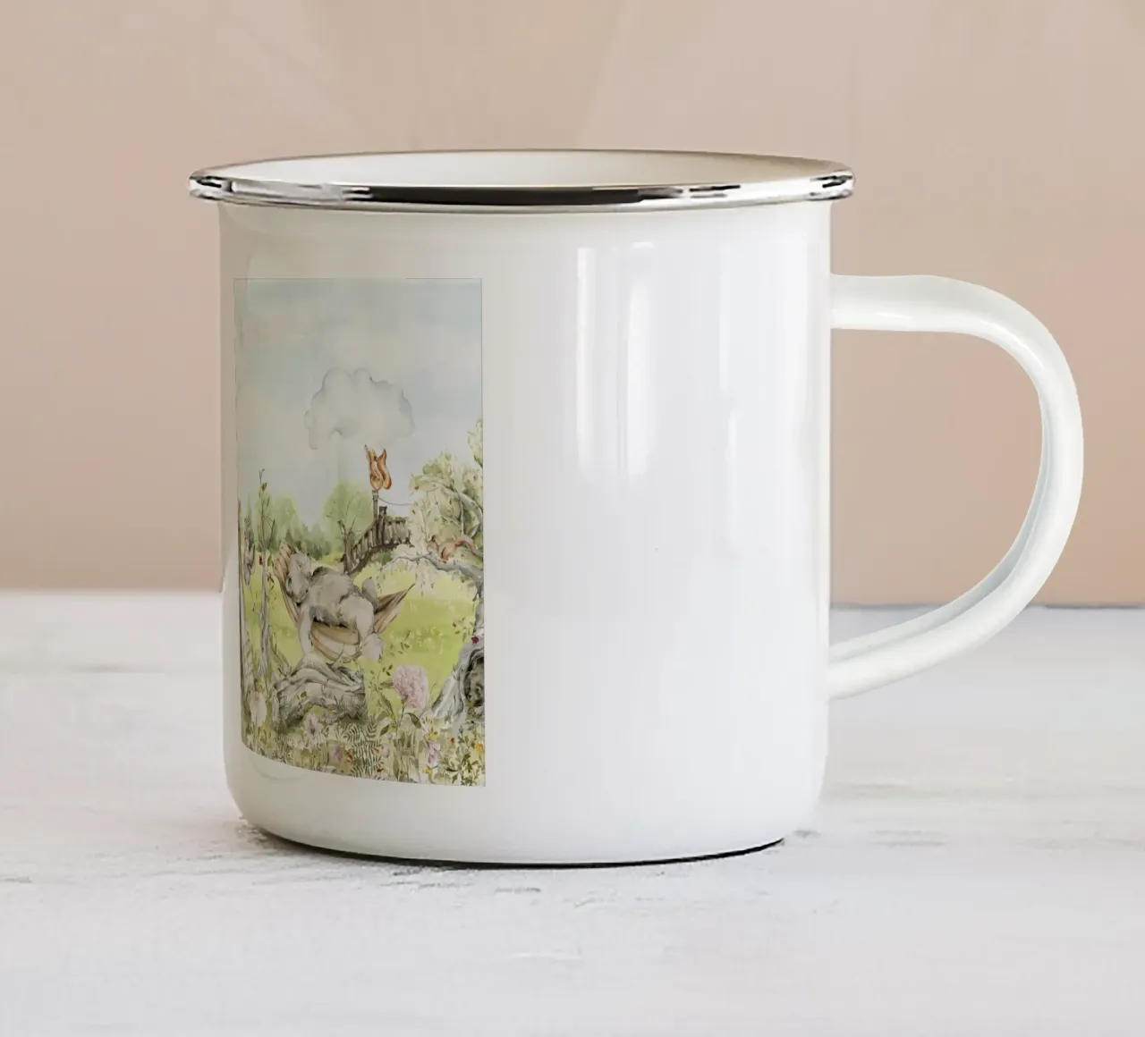 Una pigra giornata d'estate in giardino con gli animali del bosco - Panorama tazza in smalto da Vintage World - Uta Naumann