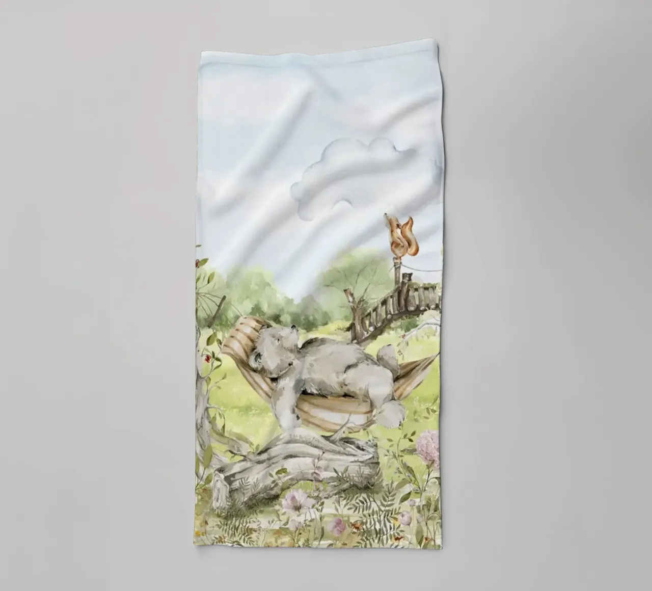 Una pigra giornata d'estate in giardino con gli animali del bosco - Panorama asciugamano da bagno da Vintage World - Uta Naumann