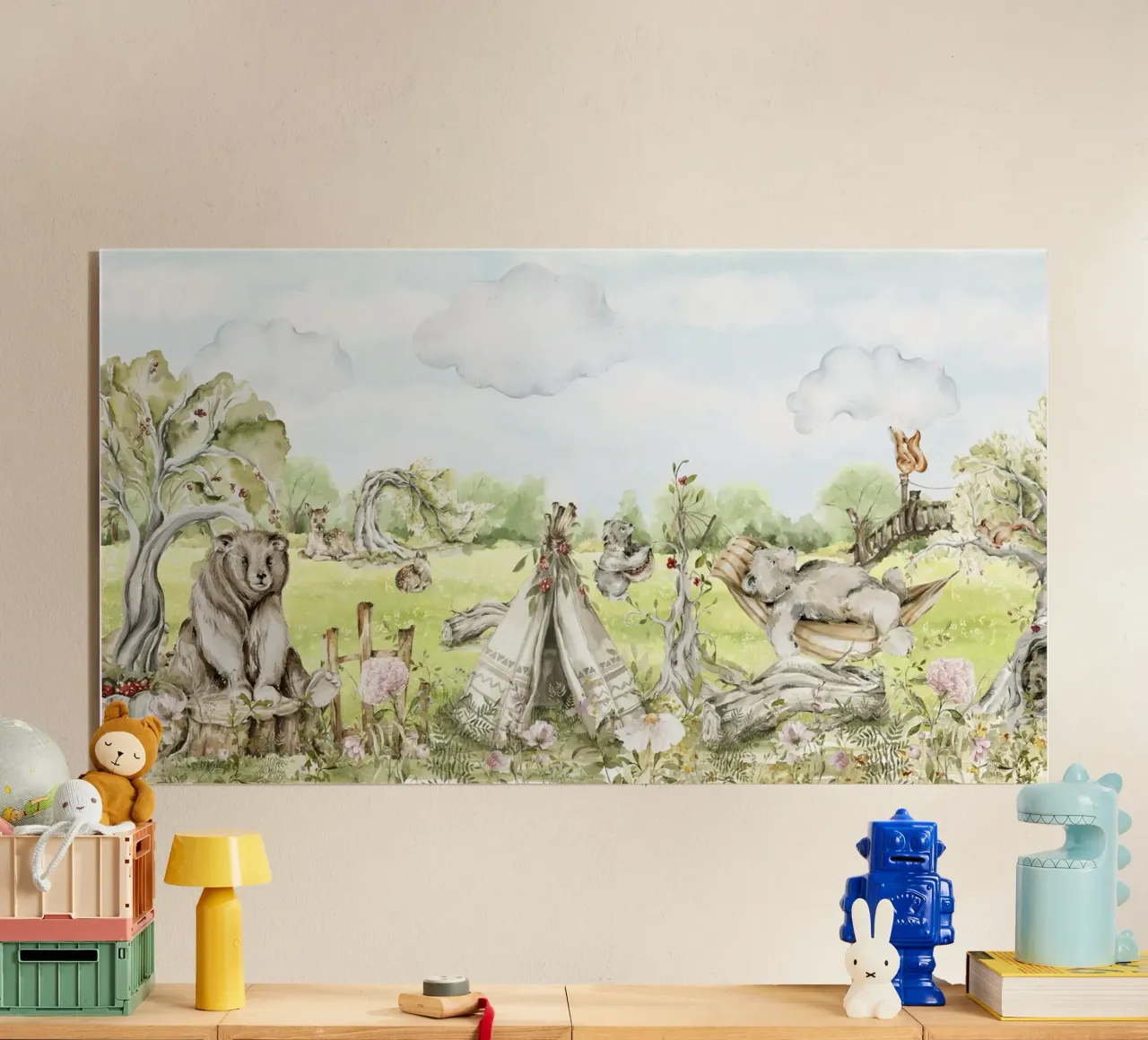 Een luie zomerdag in de tuin met bosdieren - Panorama acryl van Vintage World - Uta Naumann