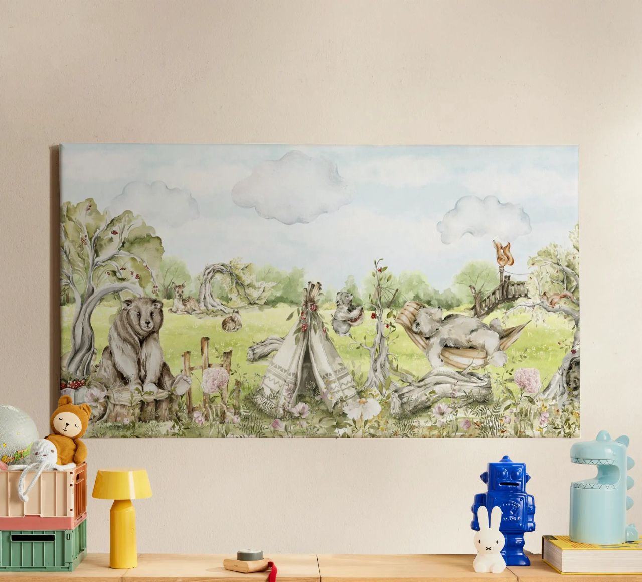 A lazy Summer Day In Garden With Woodland Animals - Panorama canvas by Vintage World - Uta Naumann