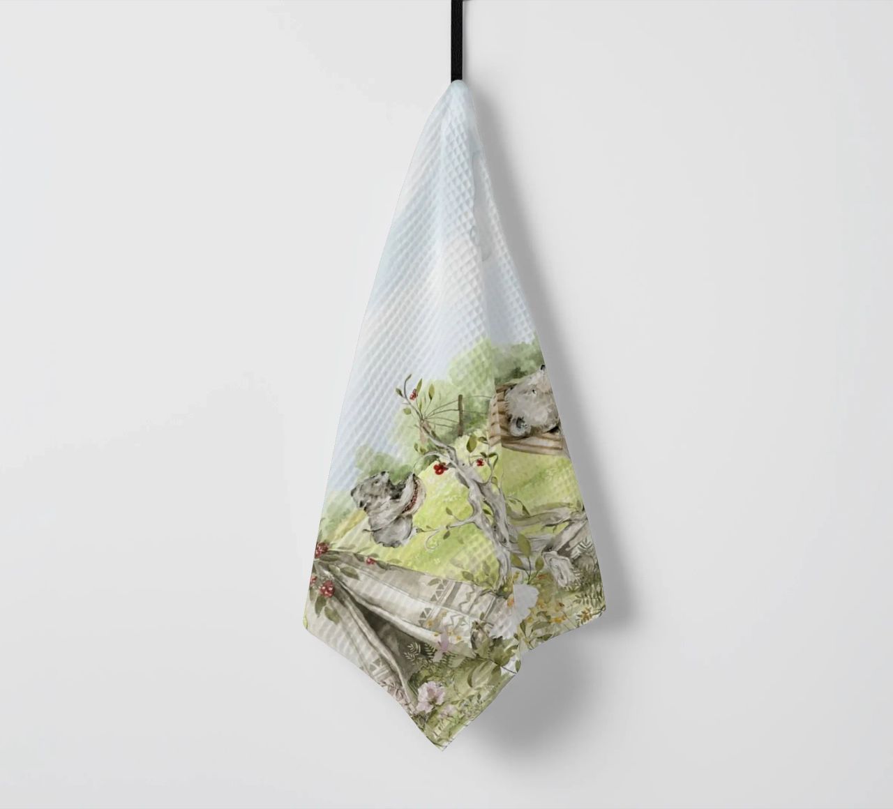 A lazy Summer Day In Garden With Woodland Animals - Panorama tea towel by Vintage World - Uta Naumann