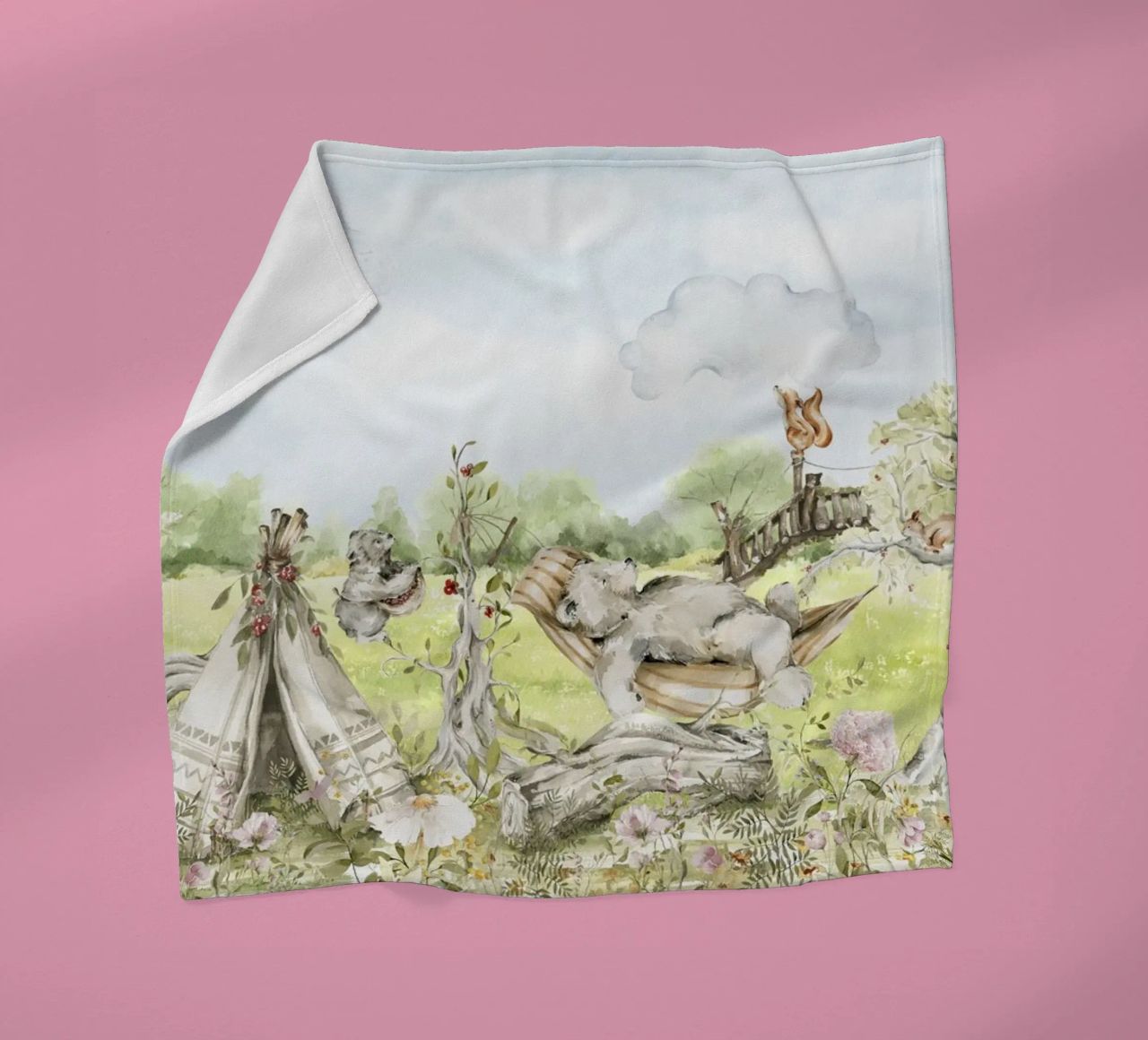 A lazy Summer Day In Garden With Woodland Animals - Panorama fleece blanket by Vintage World - Uta Naumann