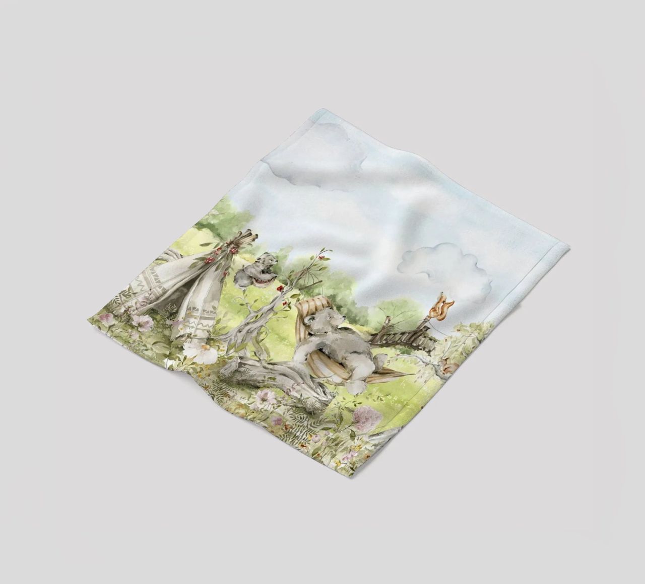 A lazy Summer Day In Garden With Woodland Animals - Panorama fleece blanket by Vintage World - Uta Naumann