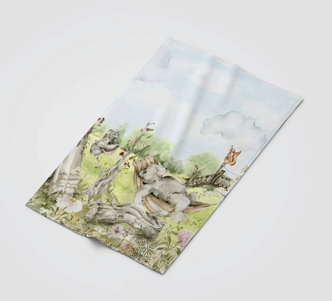 A lazy Summer Day In Garden With Woodland Animals - Panorama fleece blanket by Vintage World - Uta Naumann