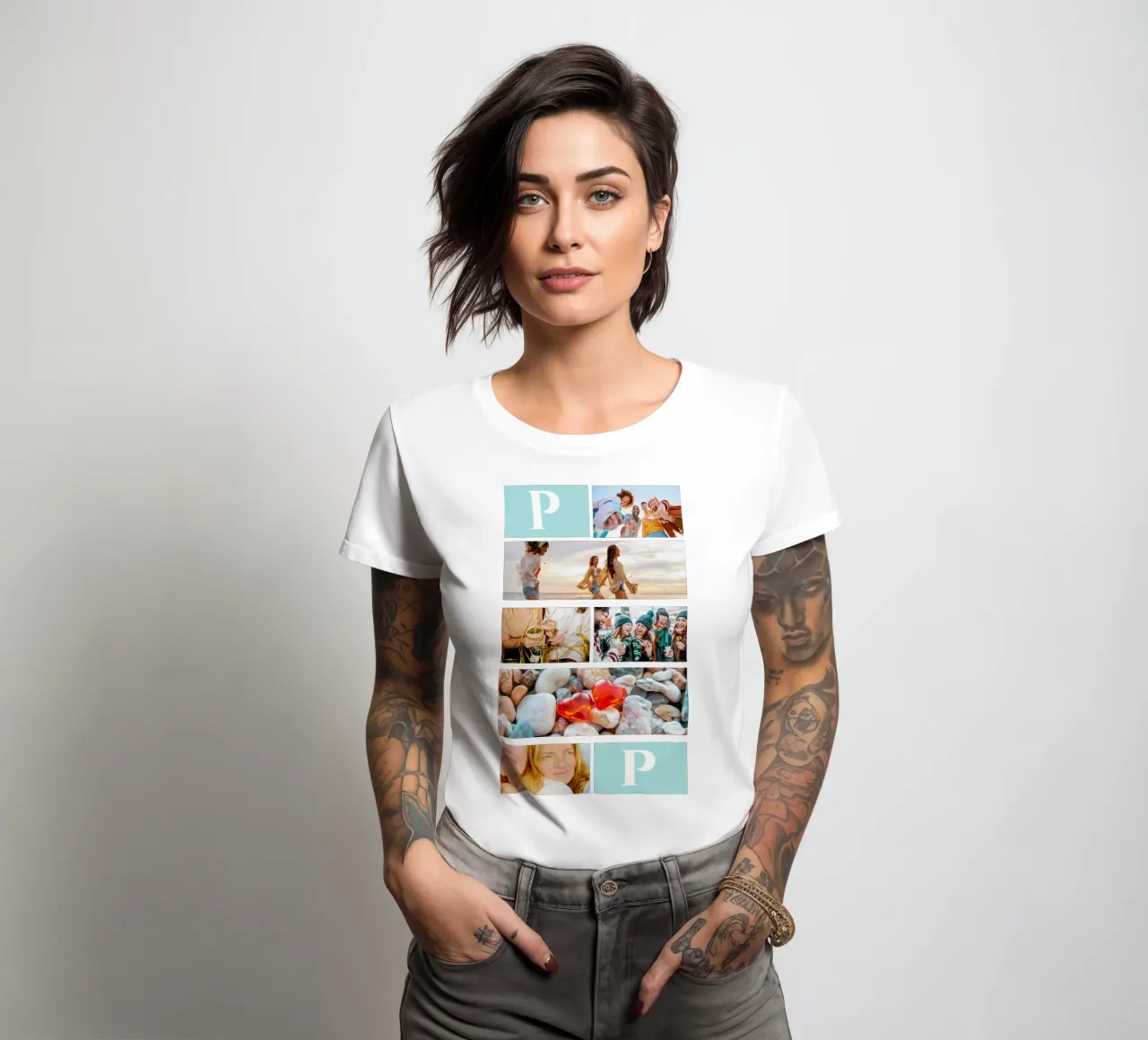 Collage personalizzato: Aggiungi facilmente foto e monogramma t-shirt da donna da Studio Patruschka