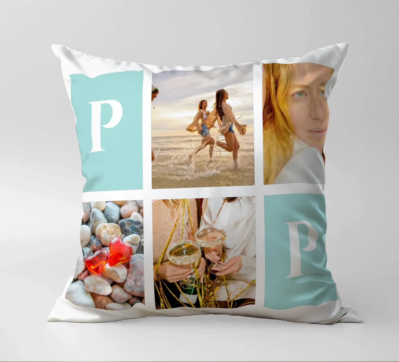 Collage personalizzato: Aggiungi facilmente foto e monogramma cuscino da Studio Patruschka