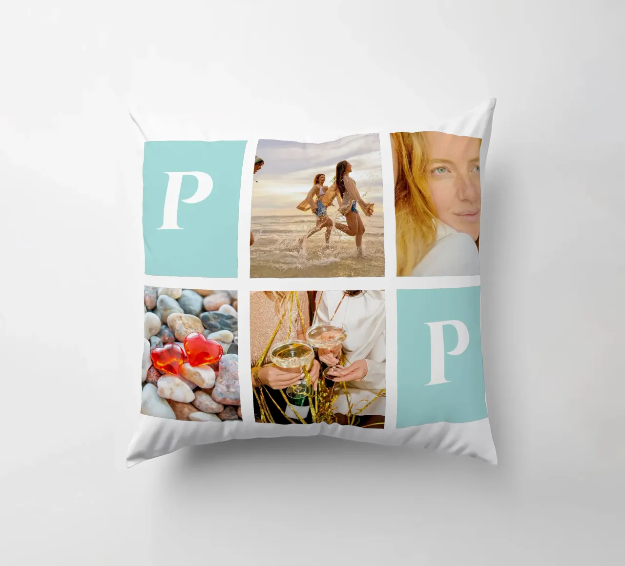 Collage personalizzato: Aggiungi facilmente foto e monogramma cuscino da Studio Patruschka