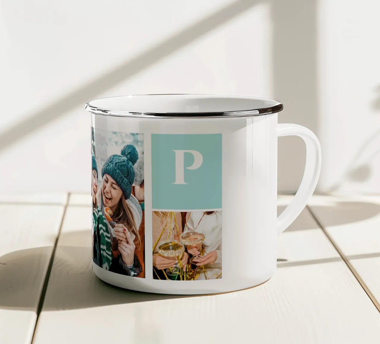 Collage personalizado: Añade fotos y monogramas fácilmente taza de esmalte de Studio Patruschka