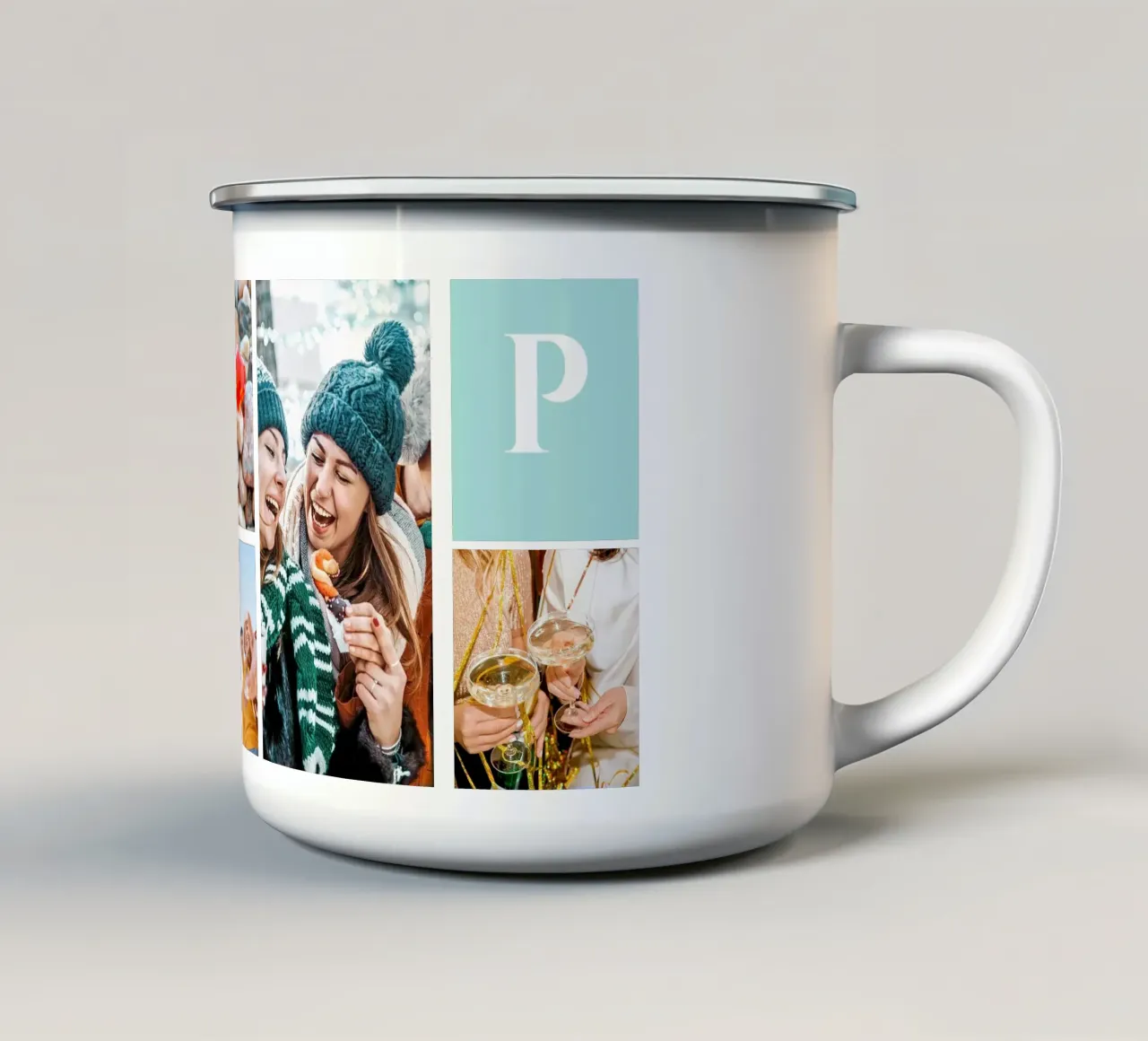 Collage personalizado: Añade fotos y monogramas fácilmente taza de esmalte de Studio Patruschka