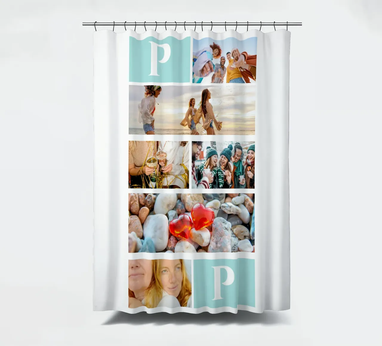 Collage personalizzato: Aggiungi facilmente foto e monogramma tenda da doccia da Studio Patruschka